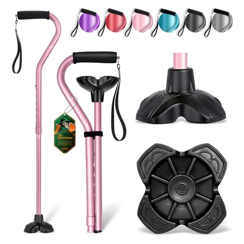BeneCane Walking Cane Adjustable Cane with Offset Soft Cushioned Handle for Men & Women Lightweight Comfortable Extra Stability Base Mobility Aid for Men Women and Seniors - color: Pink