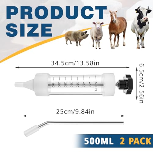 Threlaco 500ml 2 Pcs Drench Gun for Goats, Sheep & Cattle, Clear - color: Clear, size: 500ml