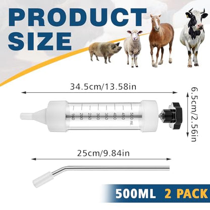 Threlaco 500ml 2 Pcs Drench Gun for Goats, Sheep & Cattle, Clear - color: Clear, size: 500ml