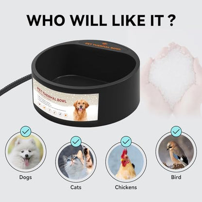2.2L Heated Dog Bowl, Provides No Freeze Water, Pet Water Heater for Dogs/Cats/Chickens/Birds/Livestock, Black - color: Black