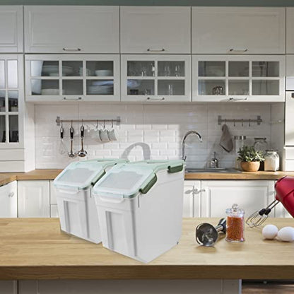 Large Flour Storage Container Bin 25lb, 4Pack Airtight Rice Storage Containers with Wheels Seal Locking Lid, BPA Free with Measuring Cup&Scoop for Flour, Rice, Grain(Green) - color: Green 4Pack 25Lb