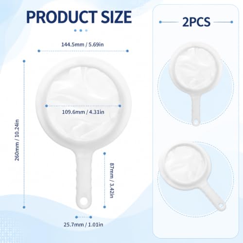 2 Pcs Fine Mesh Strainer for Juicing, 100 Mesh Nylon Mesh Strainer Plastic Sieve with Handle for Soy Milk Coffee Yogurt Juice Tea Leaf Filter Honey Baking Cooking Kitchen Essential Gadget Tool