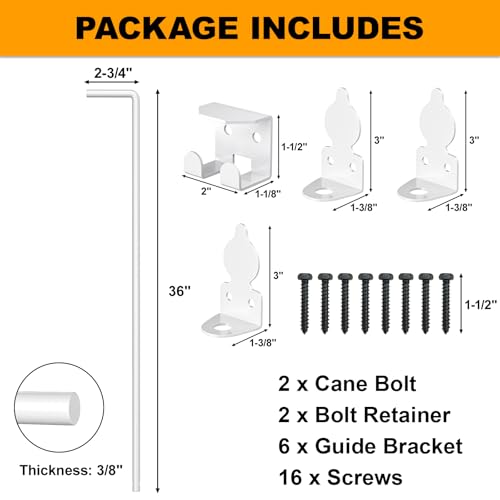 36" Cane Bolt Drop Rod for Gate, White Heavy Duty Gate Latch 2 Pack - color: 36"-White, size: 2 Pack