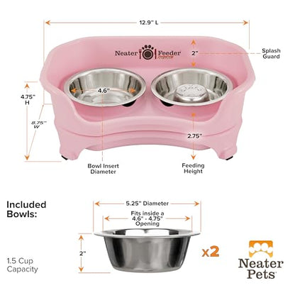 Neater Feeder Express Mess Proof Dog Bowls Elevated for Small Breed – Made in USA – No Spill Raised Slow Feeder Elevated Dog Bowl Stand, Stainless Steel Food and Water Bowl Set, Pink - color: Pink, size: Small w/ Metal Slow Feed Bowl
