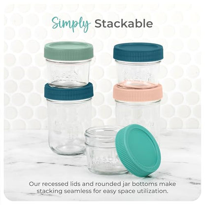 Mason Bottle Glass Breastmilk Storage Jars with Airtight Lids, 4oz,12-Pack | Deep Ocean Lead-Free Glass Jars Set, Leakproof Lids, Stackable, Freezable For Breast Milk, Baby Food Storage Containers - size: 4oz Jar Set (12 Pack)