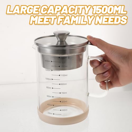 Hemobllo Soybean Milk Container with Strainer Fine Mesh Juice Strainer Pitcher for Tea Nut Milk and Juice Filtering Glass Jug 6.69 X 4.72 X 8.46 in 1 piece