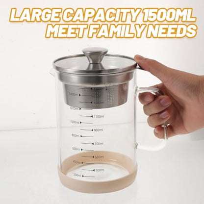 Hemobllo Soybean Milk Container with Strainer Fine Mesh Juice Strainer Pitcher for Tea Nut Milk and Juice Filtering Glass Jug 6.69 X 4.72 X 8.46 in 1 piece