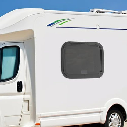 RV Exit Window W/ Trim Ring & Screen, Push Out Glass Camper Window – Tempered Glass/Aluminum Alloy, 22*15in Hole, 38mm Wall Thickness, Black for RV/Camper/Trailer Owners