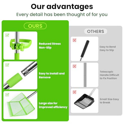 2026 Upgraded 2-in-1 Chicken Poop Scooper & Rake with Handle, 12inch Heavy-Duty Metal Chicken Coop Scoop for Sand Sifting Shovel Litter Scooper for Farm House Chicken Coop Cleaning Tools Accessories - color: Green