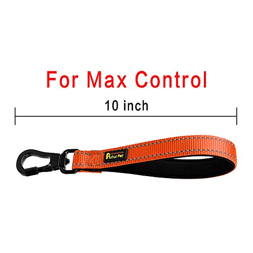 PLUTUS PET 10” Short Dog Leash, Reflective Nylon Padded Handle, Strong Traffic Leash with Carabiner Clip, Perfect for Large or Medium Dogs（10”，Orange | Reflective, Heavy Duty Strong Nylon, Traffic Leash with Carabiner Clip for Training Walking (10", Orang