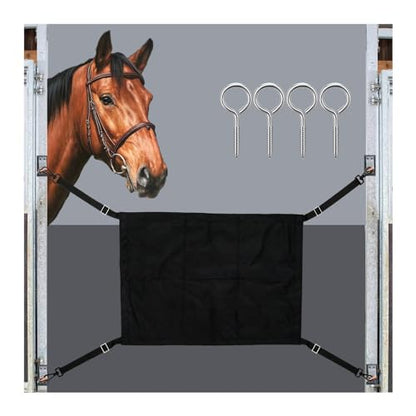 Horse Stall Guard with Swivel Snap Hook,Horse Stall Aisle Guard Fence with Ajustable Straps Strong Metal Push Gate Clip Equestrian Products (Black) - color: Black