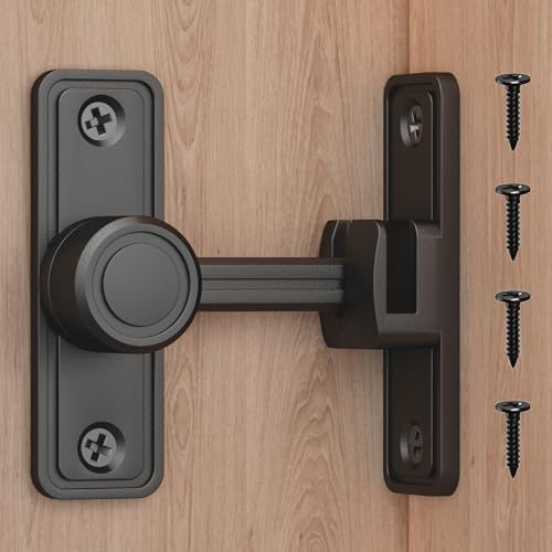 Barn Door Privacy Latch, 90°/180° Swing Slide Lock, Zinc-Alloy, Adhesive or Screw Mount, Interior Use for Bathroom/Bedroom/Closet/Shed, Includes Screws & Glue - Black - color: Black