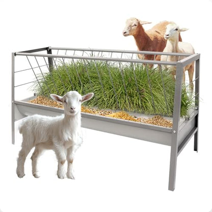 Pasture Hay Feeder 2 in 1 55 Gallon 59 in Livestock Feed Trough - color: Silvery