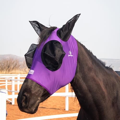 Stretchy Horse Fly Mask with Extra-Large Eyes & Mane Opening – Soft, Breathable Fly Mask for Horses, Tangle-Free Design, Enhanced Visibility (Light Purple, Cob (Medium)) - color: Light Purple, size: Cob (Medium)