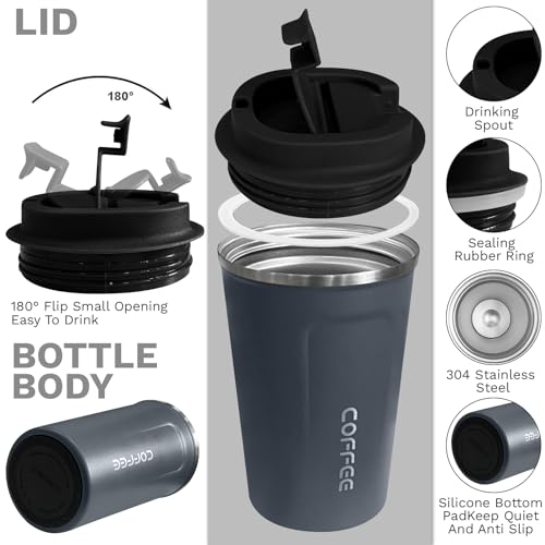 Insulated Travel Coffee Mug, Stainless Steel Coffee Cup with Leakproof Lid - color: 2nd-Dark blue, size: 12 Ounces
