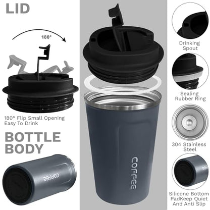 Insulated Travel Coffee Mug, Stainless Steel Coffee Cup with Leakproof Lid - color: 2nd-Dark blue, size: 17 Ounces
