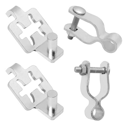 2-Pack T-Post Gate Hinge Kit, Heavy Duty 1-3/8" U-Bolt Clamps, Latch & Bolt Combo for Metal Posts & Chain Link Gates - Farm & Backyard Use (Silver), Arched Latch