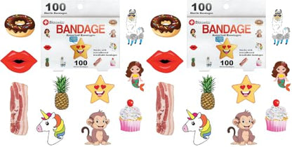 BioSwiss Bandages, Assorted Animal, Fun, and Food Shaped Self Adhesive Bandage Set, Latex Free, Sterile Wound Care, 100 Count (Pack of 2) - size: 100 Piece Assortment (Pack of 2), style: Assorted Shapes