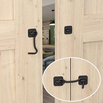 Barn Door Latch & Lock - Heavy Duty Wrought Iron Hook and Eye Latch - Black