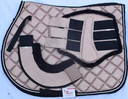 Glitter Rose Gold All Purpose English Saddle Pad with Matching Fly Bonnet, Boots – Handmade Jumping Saddle Pad Set
