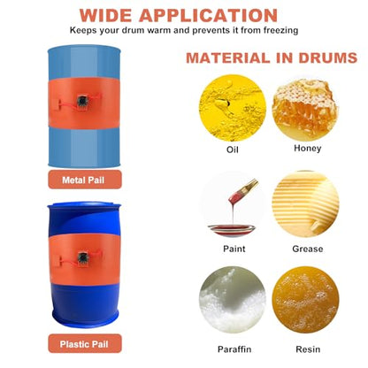 55-Gallon Drum Pail Heater Pad - YSJWAER Electric Silicone Barrel Heat Pad Band Warmer Kit 150℃ 10inch