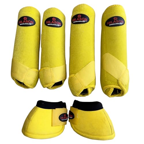HILASON Horse Medicine Bell Boots Yellow Sports Leg Protection - size: Medium