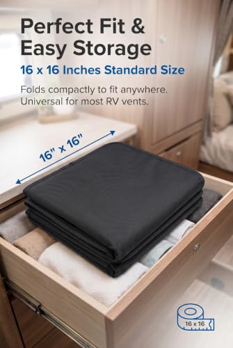 RV Skylight Cover, Reflective Aluminum Film Sun Shade Insulator, Oxford Cloth Foldable Magnet No Drill Roof Vent Blocker, Universal Camper Ceiling Window Screen for Most RVs (Black+Silver)