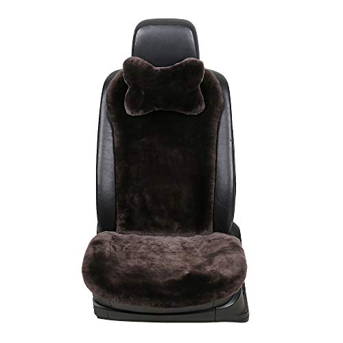OGLAND Fuzzy Sheepskin Car Seat Cover for Soft Fur Genuine Wool Cushion - color: Teak
