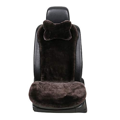 OGLAND Fuzzy Sheepskin Car Seat Cover for Soft Fur Genuine Wool Cushion - color: Teak