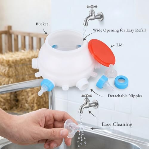 AUNMAS Lamb Feeding Bucket, Piglet Feeding Bottle with 6 Nipples, Livestock Milk Jug for Farm Animal Goat Lambs Dog