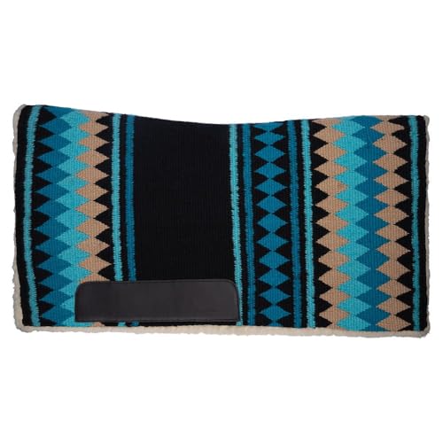 Billy Royal Fleece Bottom Contoured Saddle Pad - 34" x 40" | New Zealand Wool Top | 3/4" Felt Core | Contoured Fit | Hypoallergenic Fleece Lining | Weighs 8 lbs - color: Black/Teal/Tan