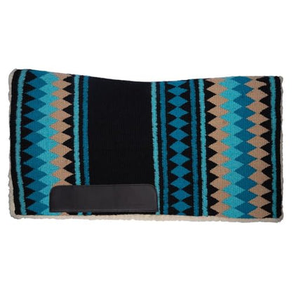 Billy Royal Fleece Bottom Contoured Saddle Pad - 34" x 40" | New Zealand Wool Top | 3/4" Felt Core | Contoured Fit | Hypoallergenic Fleece Lining | Weighs 8 lbs - color: Black/Teal/Tan