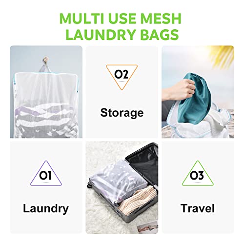 OTraki 2 Pack Large Mesh Laundry Bag with Handles 16x20 inch, White - size: 16 x 20 inch