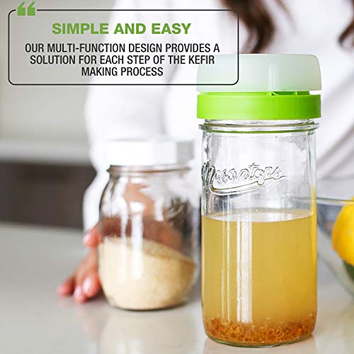 Masontops kefir lid mason jar lids wide mouth mason jar lids living culture grain drainer starter kit for home fermentation 2 packs - size: Kefir Cap 2PK