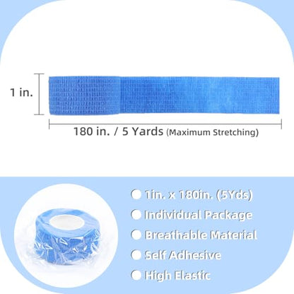IndigoCase 48 Pack Self Adhesive Bandage Wrap 1 Inch x 5 yd Elastic Tape - color: Blue, size: 1 Inch - 48 Pack