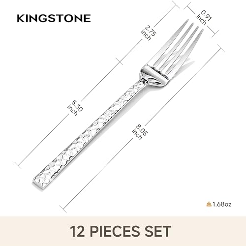 12 Piece Hammered Dinner Forks Set,18/10 Stainless Steel Forks, 8 Inch - size: 12-Piece