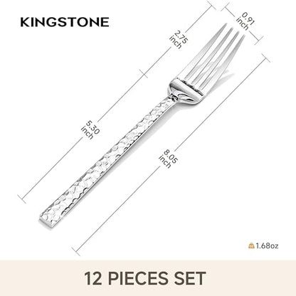 12 Piece Hammered Dinner Forks Set,18/10 Stainless Steel Forks, 8 Inch - size: 12-Piece