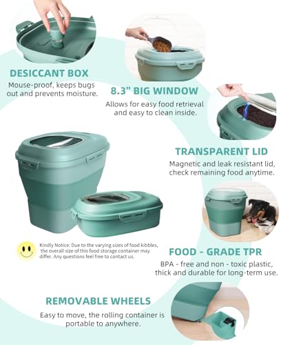 30-35Lbs Dog Food Storage Container Airtight,Collapsible Dog Food Container - color: Green