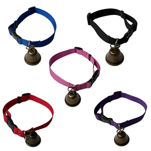 5 Pack Nylon Goat Collar with Bell, Adjustable for Small Livestock