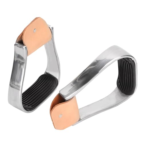 Western Horse Riding Stirrups, Aluminum Cushioned Stirrups with Cowhide Top and Rubber Anti-Skid Pad, Lightweight Rust-Proof Saddle Tack for Training and Performance
