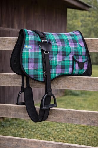Horse Neoprene Padded Anti-Slip Bareback Saddle Pad Blue Plaid 39TS04 - color: Green Plaid, size: 21.5" (Spine) x 20" (Drop)