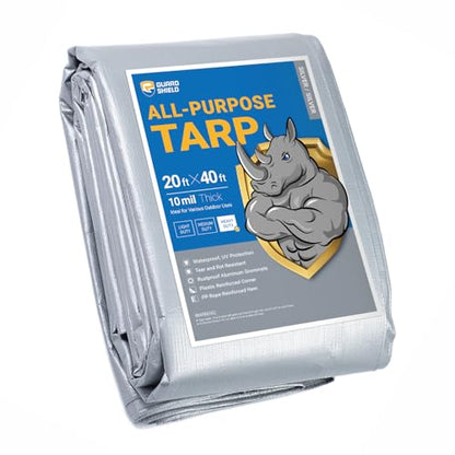 GUARD SHIELD Heavy Duty Tarp 20x40 Feet Silver Multi Purpose Thick Waterproof Poly Tarp Cover 10mil - color: Silver, size: 20x40