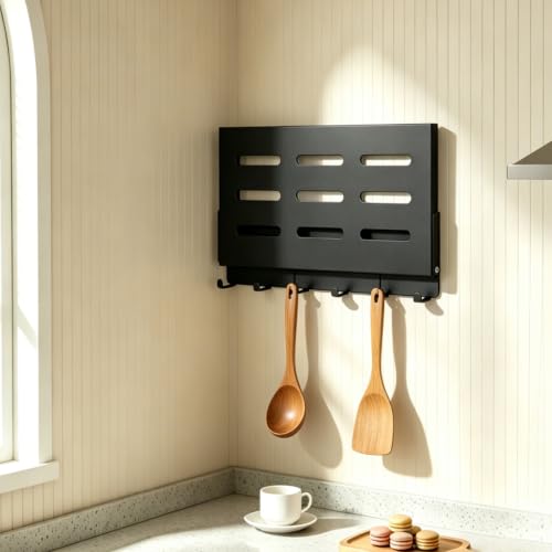 Small Folding Metal Shelf with Hooks, Fold-up Wall Shelf, 6 Hooks