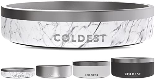 Coldest Dog Bowl - Anti Rust Metal, Non Slip, 3 Layers Insulated Stainless Steel Dog Bowls - Spill Proof & Heavy Duty - Water Bowl for Dogs, Cats & Pets, Dish Washer Safe (21 oz, Carrara Marble) - color: Carrara Marble, size: 21 oz