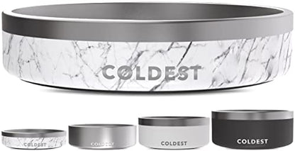 Coldest Dog Bowl - Anti Rust Metal, Non Slip, 3 Layers Insulated Stainless Steel Dog Bowls - Spill Proof & Heavy Duty - Water Bowl for Dogs, Cats & Pets, Dish Washer Safe (21 oz, Carrara Marble) - color: Carrara Marble, size: 21 oz