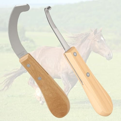 Double Edged Hoof Knife and Bot Egg Knife Set, Stainless Steel Blade with Ergonomic Wooden Handles Professional Equine Care Tools for Horses, Cattle, Goats, and Farm Livestock