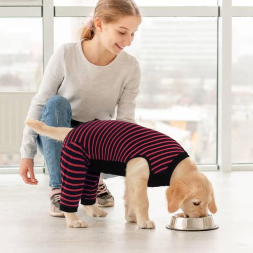 Kuoser Dog Recovery Suit with Anti Licking Rear Leg Sleeve, Red L - color: Red Strips, size: Large (Back Length: 40cm / 15.74")