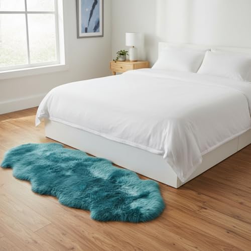 Premium Genuine Sheepskin Rug 2' x 6' Long Fur Soft & Natural Bedside Area Rug, Beach Blue, Double Pelt - color: Beach Blue, size: 2' x 6' (Natural)