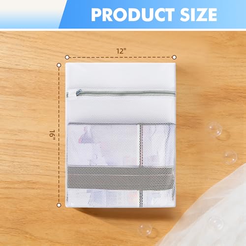 4PCS Large Mesh Laundry Bags for Delicates - 12x16 Inch White Honeycomb Wash Bags for Lingerie, Sweaters, Shoes