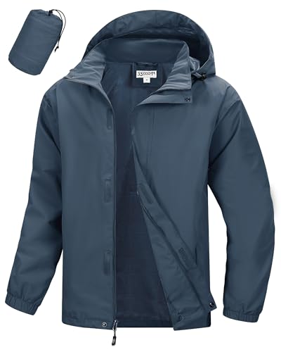 33,000ft Men's Waterproof Rain Jacket Packable Lightweight Hood Rain Shell - color: Royal Blue, size: Large